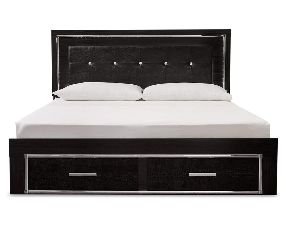 Kaydell King Panel Storage Bed, Dresser, Mirror and Nightstand