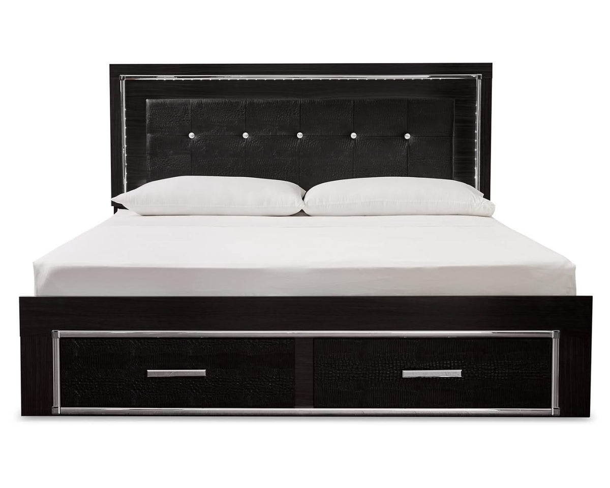 Cama Kaydell King con almacenaje, tocador, espejo y mesita de noche