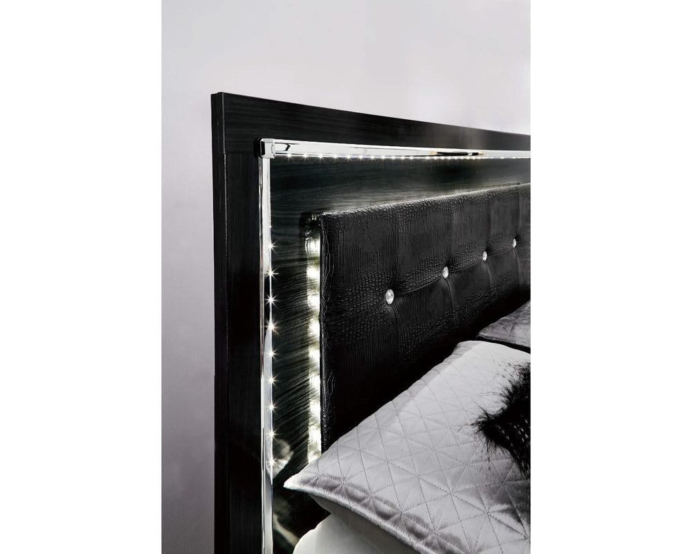 Cama Kaydell Queen con paneles, espacio de almacenamiento, tocador y espejo