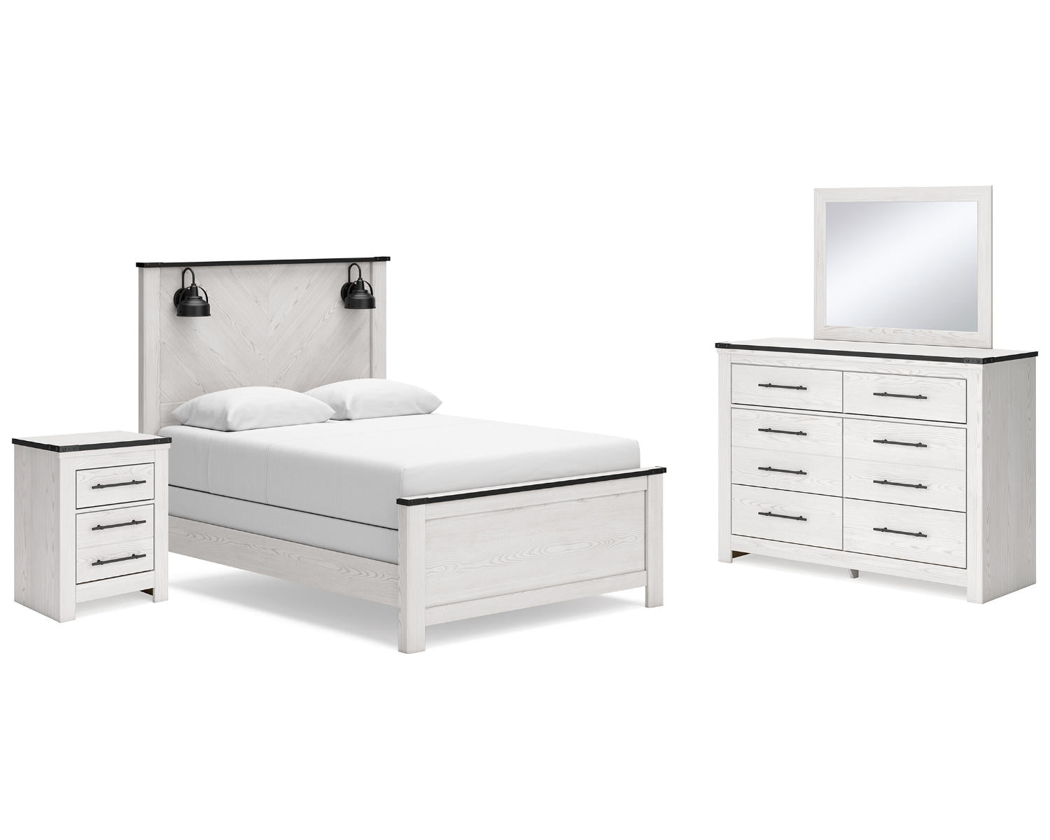 Schoenberg Queen Panel Bed, Dresser, Mirror and Nightstand
