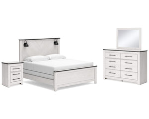 Schoenberg King Panel Bed, Dresser, Mirror and Nightstand