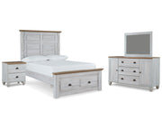 Haven Bay Full Panel Storage Bed, Dresser, Mirror and Nightstand