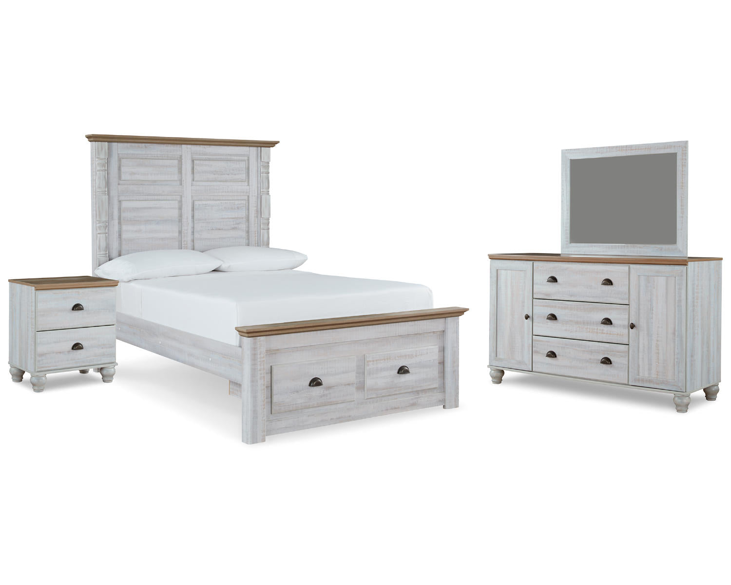 Haven Bay Full Panel Storage Bed, Dresser, Mirror and Nightstand
