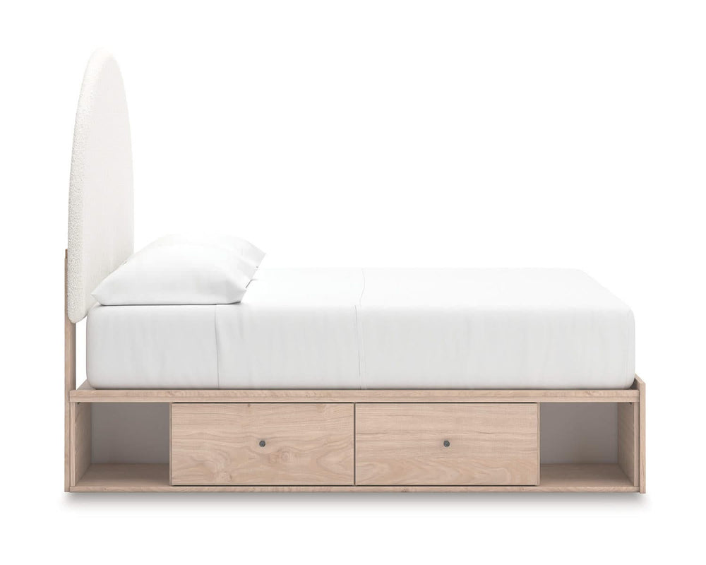 Cama Arloster con paneles tapizados y almacenamiento