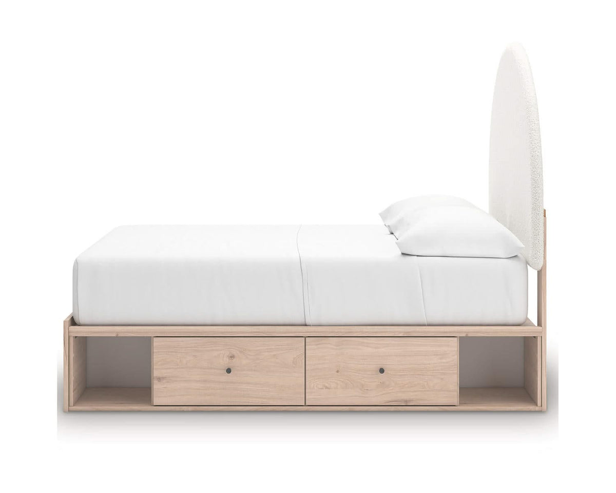 Cama Arloster con paneles tapizados y almacenamiento