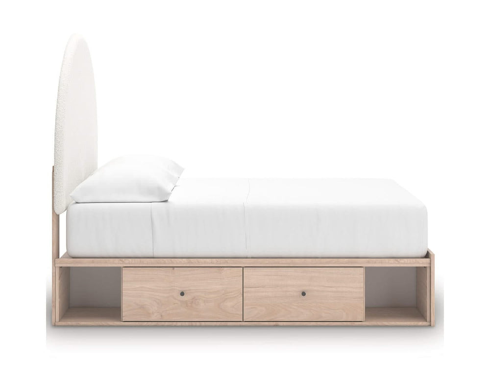 Cama Arloster con paneles tapizados y almacenamiento