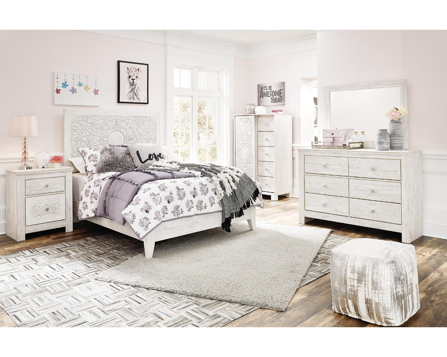 Paxberry Full Panel Bed, Dresser, Mirror and Chest