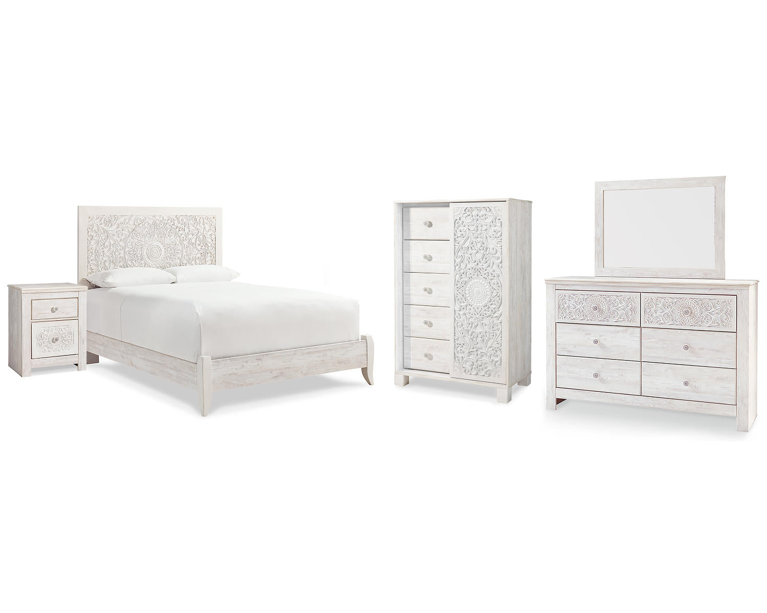 Paxberry Queen Panel Bed, Dresser, Mirror,  Chest and Nightstand