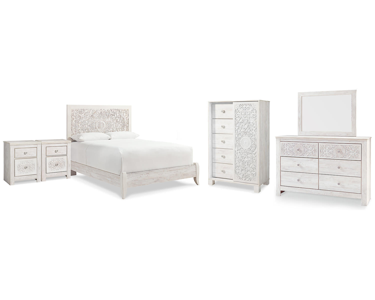 Paxberry Queen Panel Bed, Dresser, Mirror, Chest and 2 Nightstands