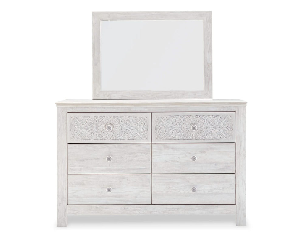 Cama Queen con paneles, tocador y espejo Paxberry