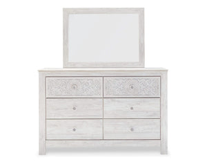Cama Queen con paneles, tocador y espejo Paxberry