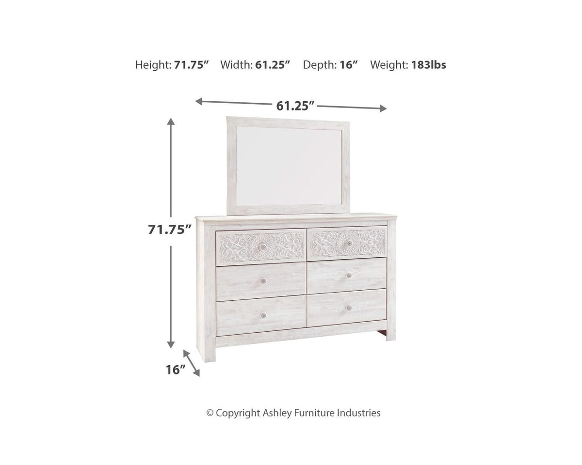 Cama Queen con paneles, tocador y espejo Paxberry