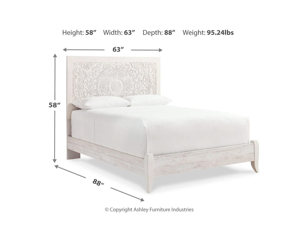 Cama Queen con paneles y dos mesitas de noche Paxberry