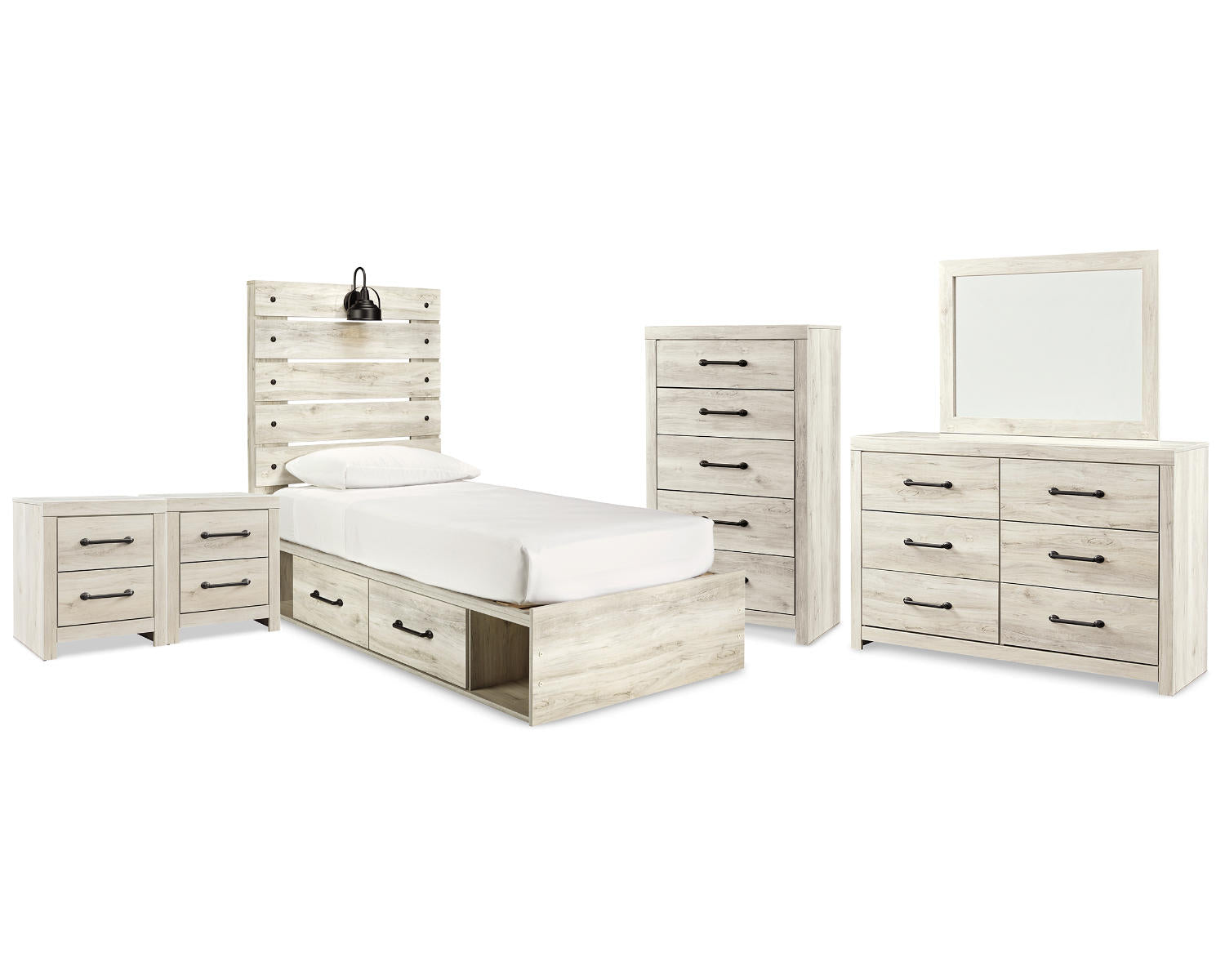 Cambeck Twin Panel Bed with Storage, Dresser, Mirror, Chest and 2 Nightstands