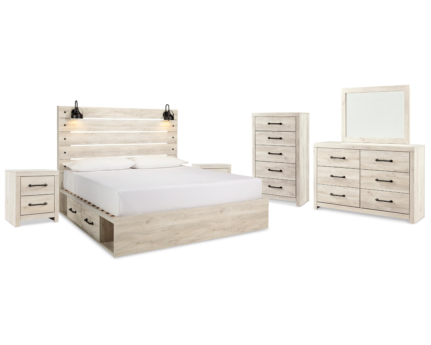 Cambeck King Panel Bed with Storage, Dresser, Mirror, Chest and 2 Nightstands