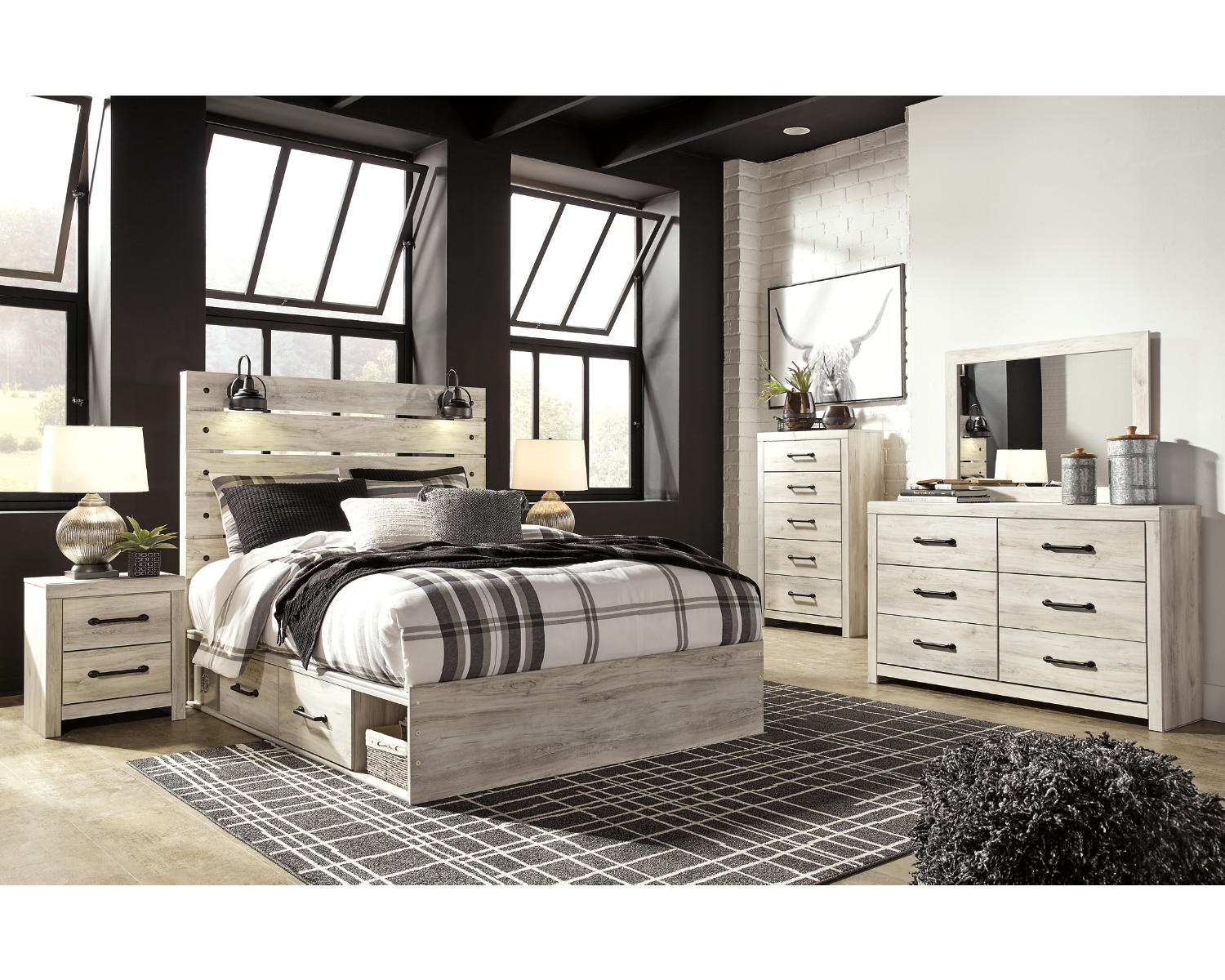 Cambeck Queen Panel Storage Bed, Dresser, Mirror, 2 Chests and 2 Nightstands