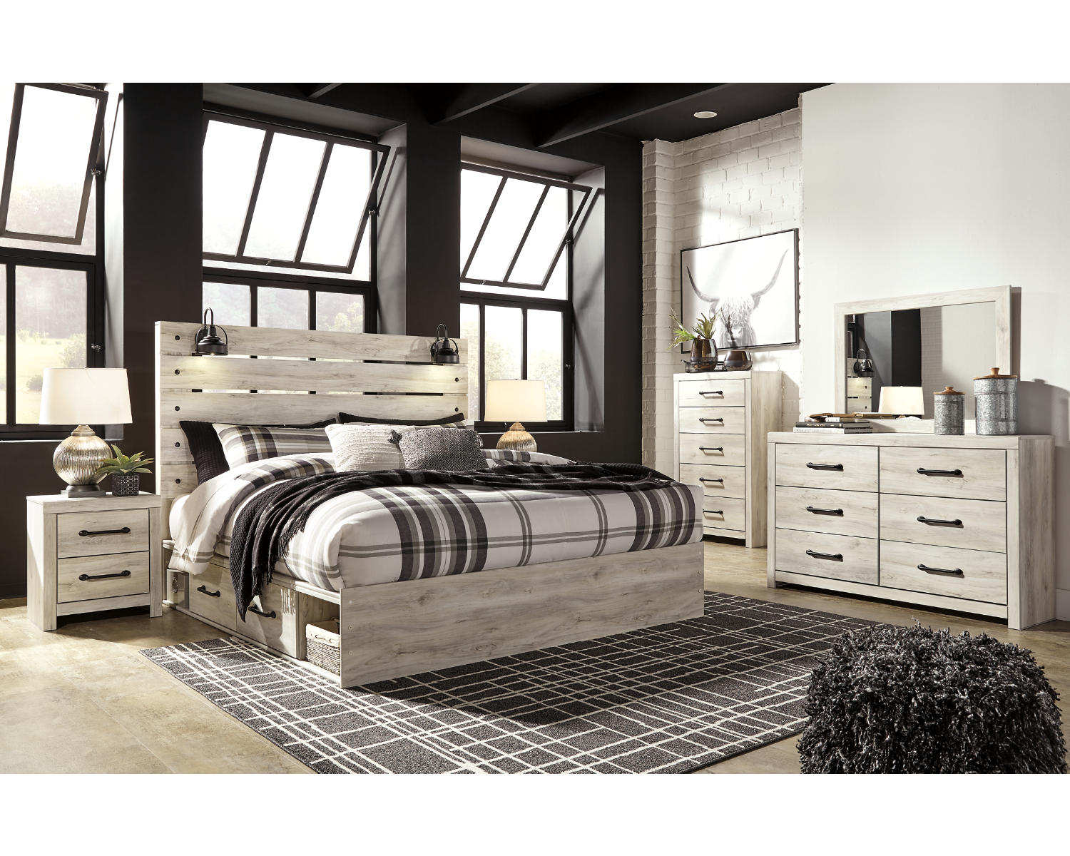 Cambeck King Panel Bed with Storage, Dresser, Mirror, Chest and 2 Nightstands