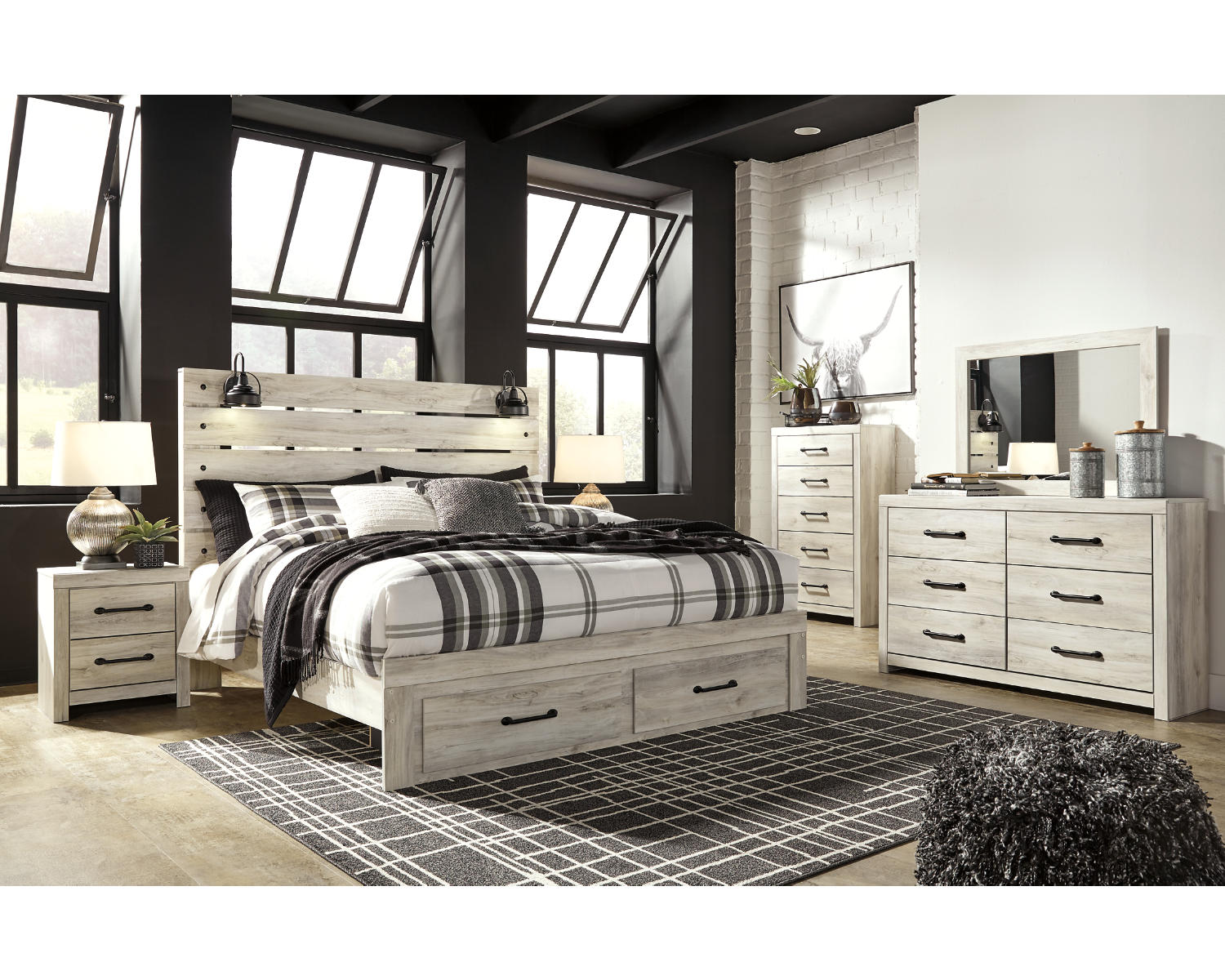 Cambeck King Panel Storage Bed, Dresser, Mirror, Chest and 2 Nightstands
