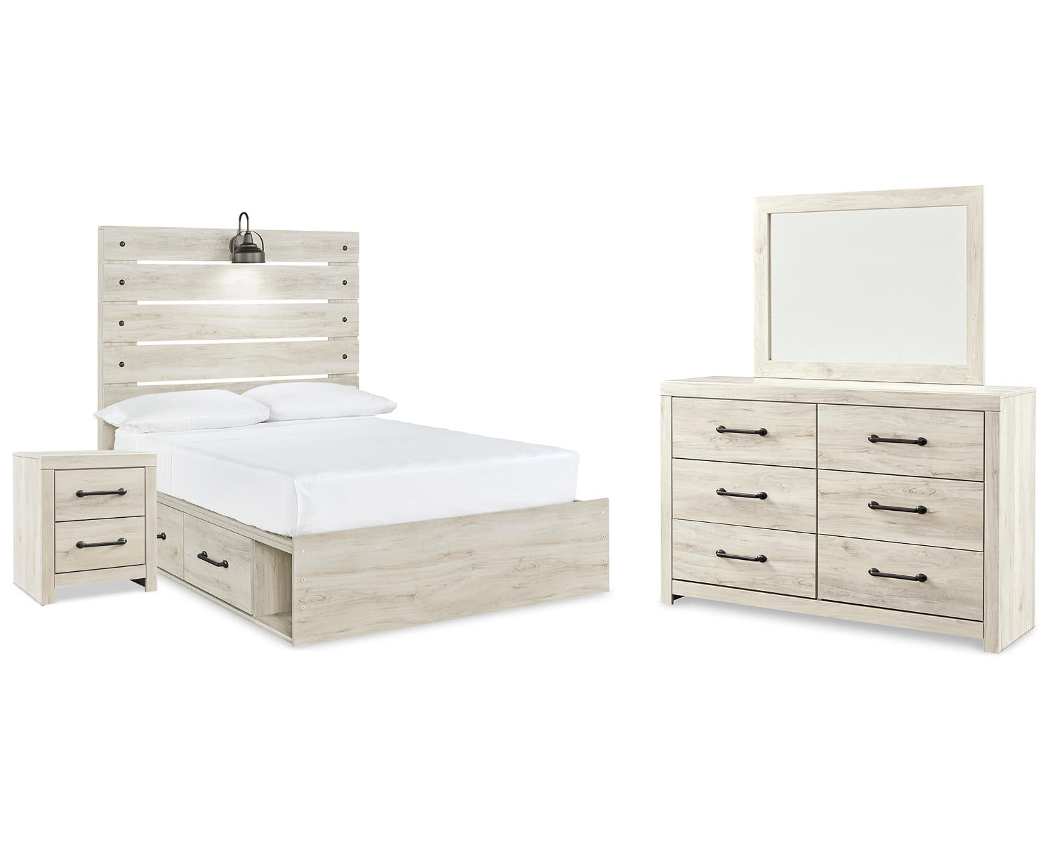 Cambeck Full Panel Bed with Storage, Dresser, Mirror and Nightstand