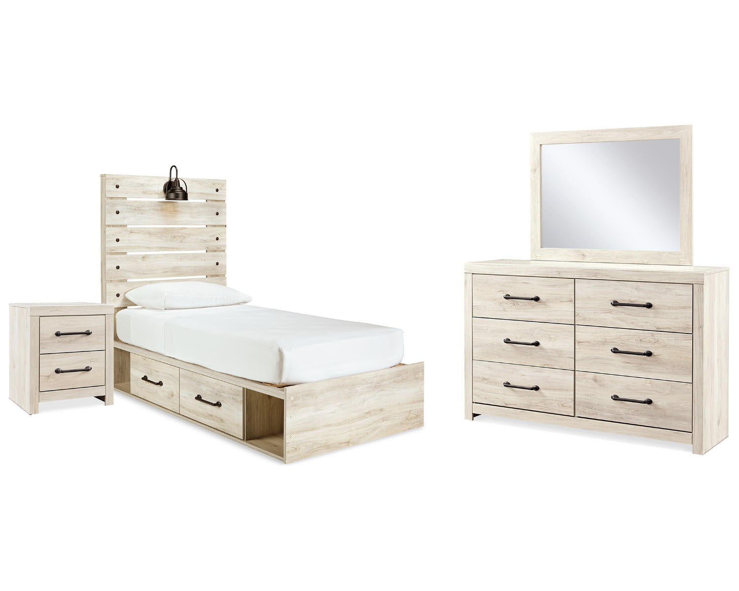 Cambeck Twin Storage Bed, Dresser, Mirror and Nightstand