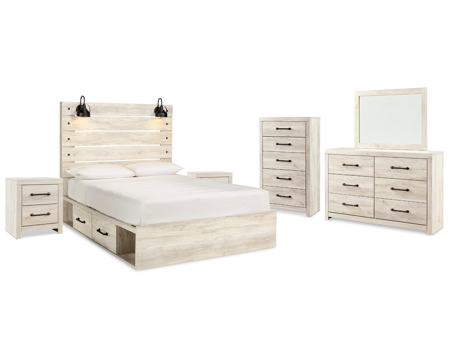 Cambeck Queen Panel Storage Bed, Dresser, Mirror, Chest and 2 Nightstands