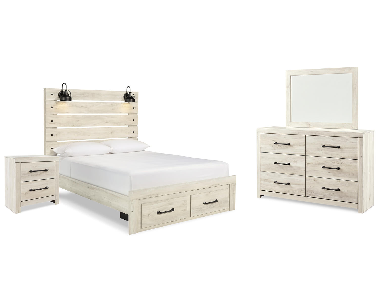 Cambeck Queen Panel Storage Bed, Dresser, Mirror and Nightstand