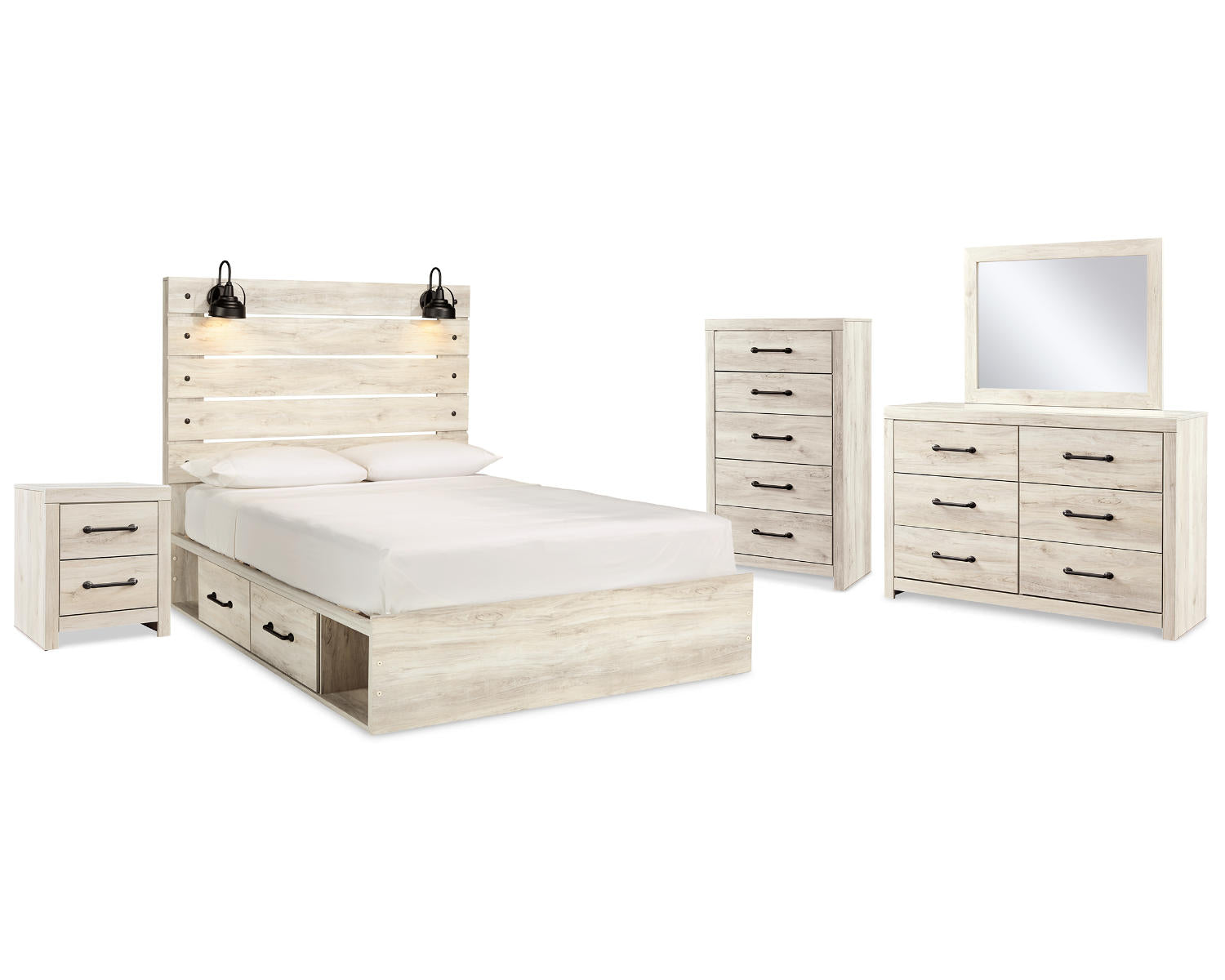 Cambeck Queen Panel Storage Bed, Dresser, Mirror, Chest and Nightstand