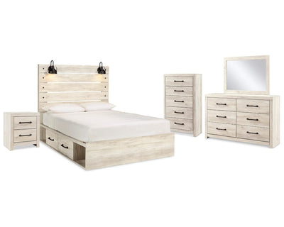 Cama Queen Cambeck con almacenamiento, tocador, espejo, cómoda y mesita de noche