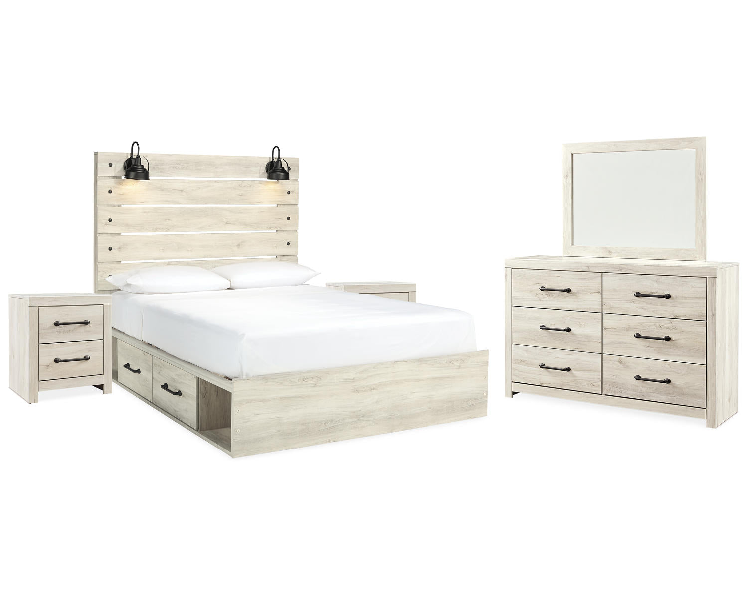 Cambeck Queen Panel Bed with Storage, Dresser, Mirror and 2 Nightstands