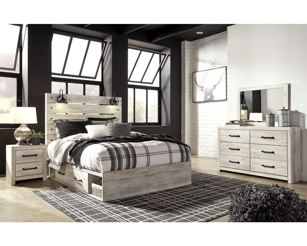 Cama Queen Cambeck con paneles, espacio de almacenamiento, tocador y espejo