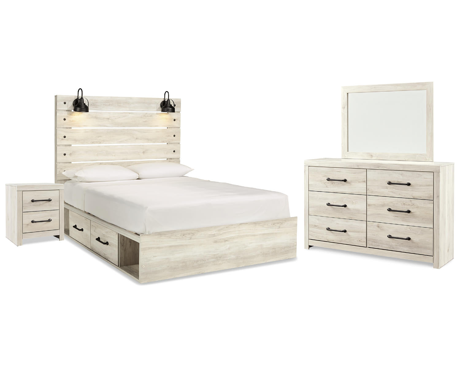 Cambeck Queen Panel Bed with Storage, Dresser and Mirror