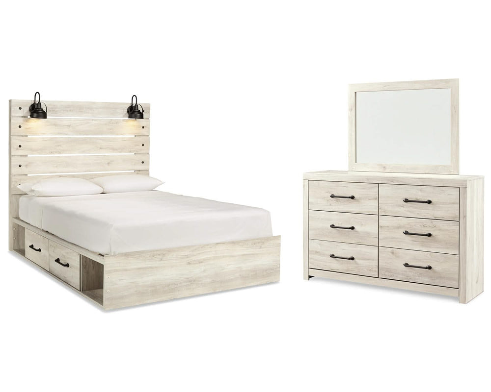 Cambeck Queen Panel Bed with Storage, Dresser and Mirror