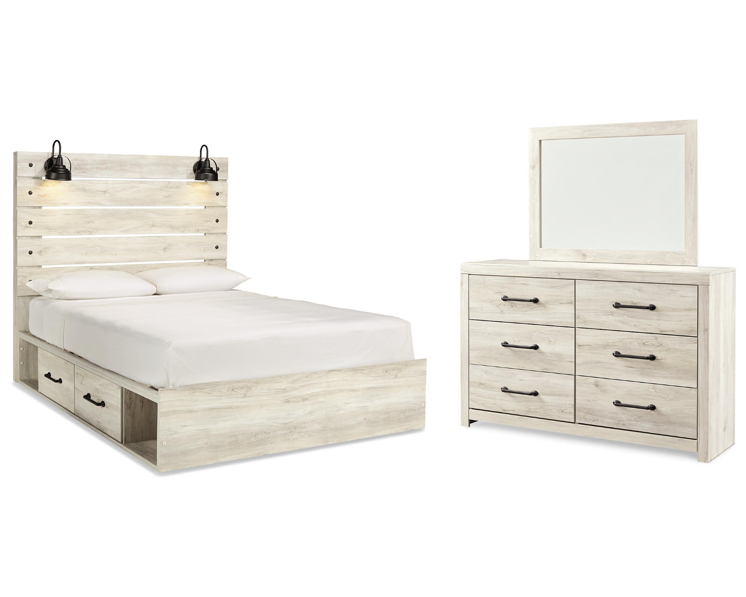 Cambeck Queen Panel Bed with Storage, Dresser and Mirror