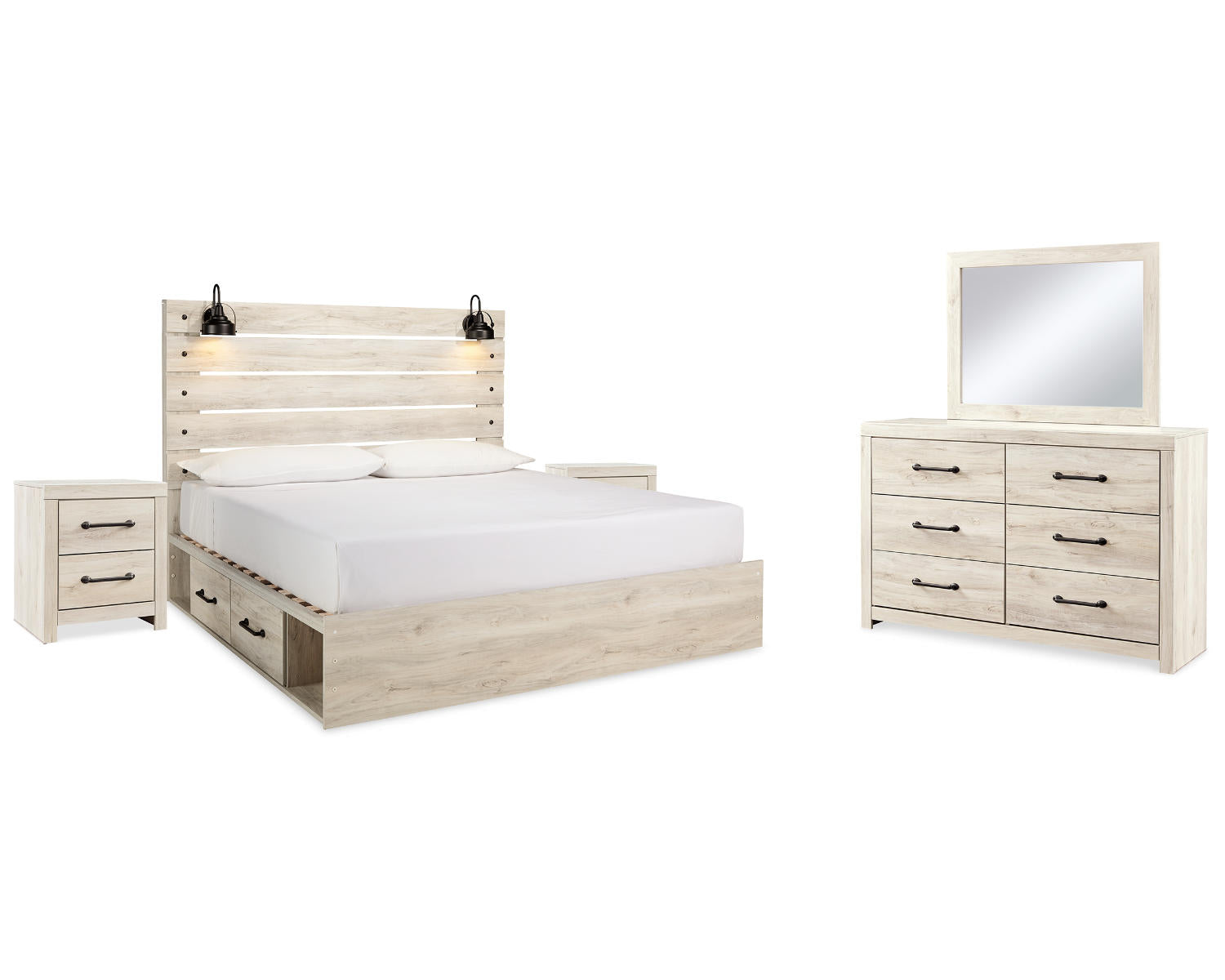 Cambeck King Storage Bed, Dresser, Mirror and 2 Nightstands