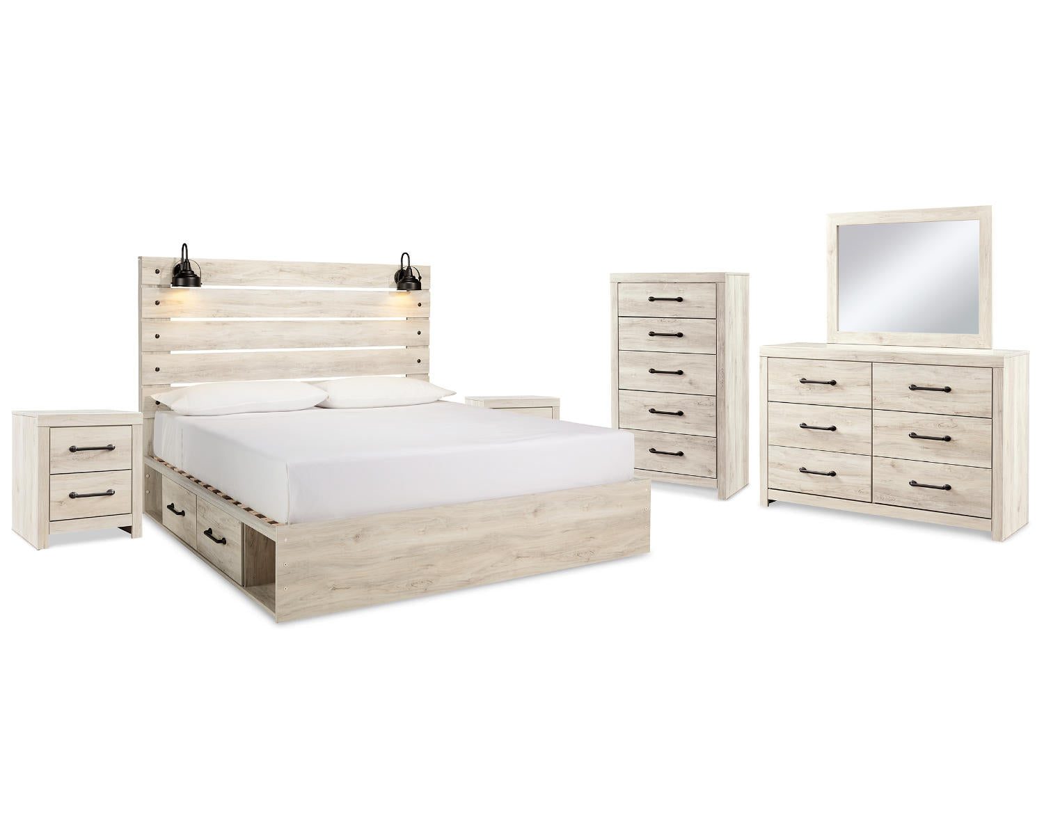 Cambeck King Panel Bed with Storage, Dresser, Mirror, Chest and 2 Nightstands