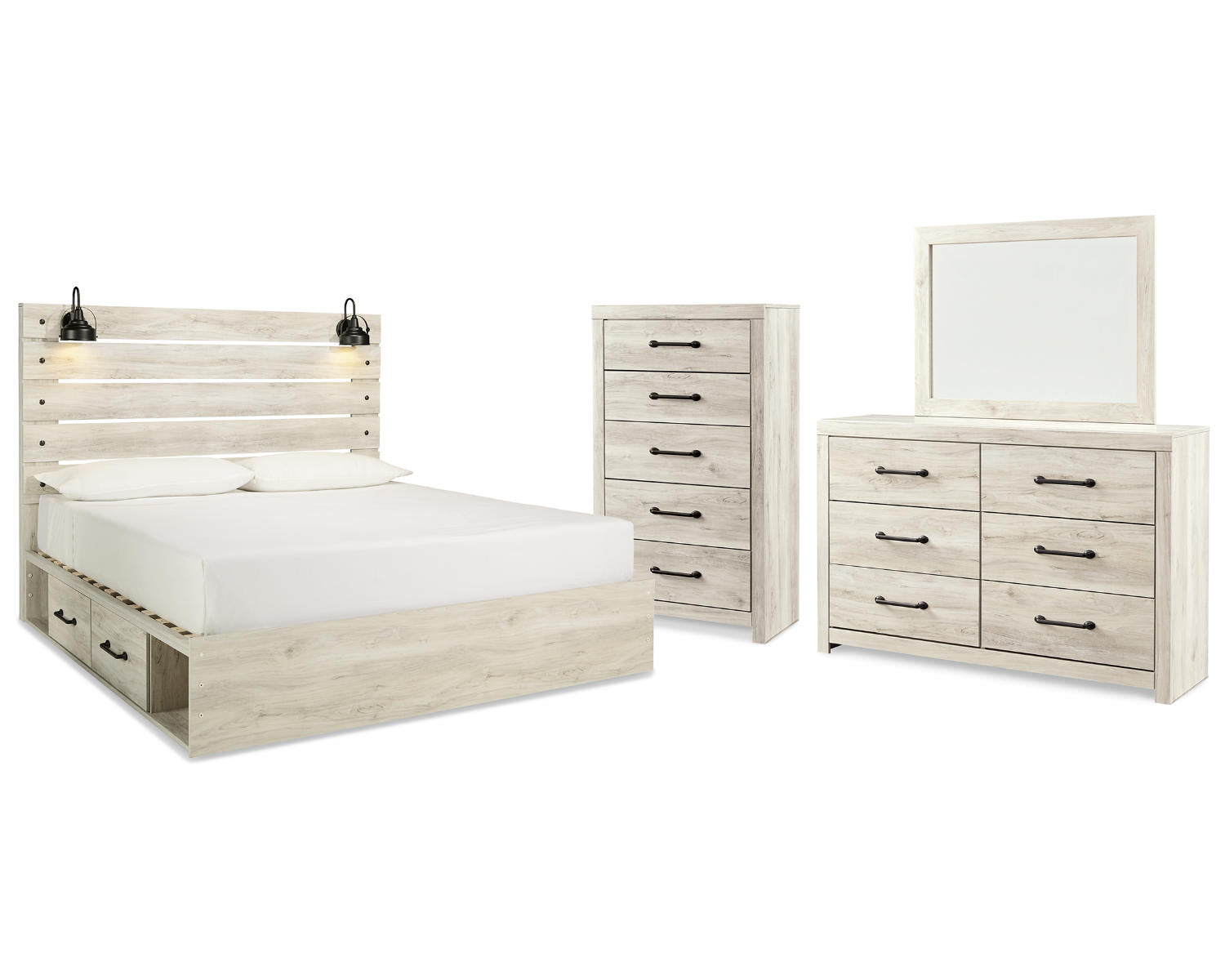 Cambeck King Panel Bed with Storage, Dresser, Mirror and Chest