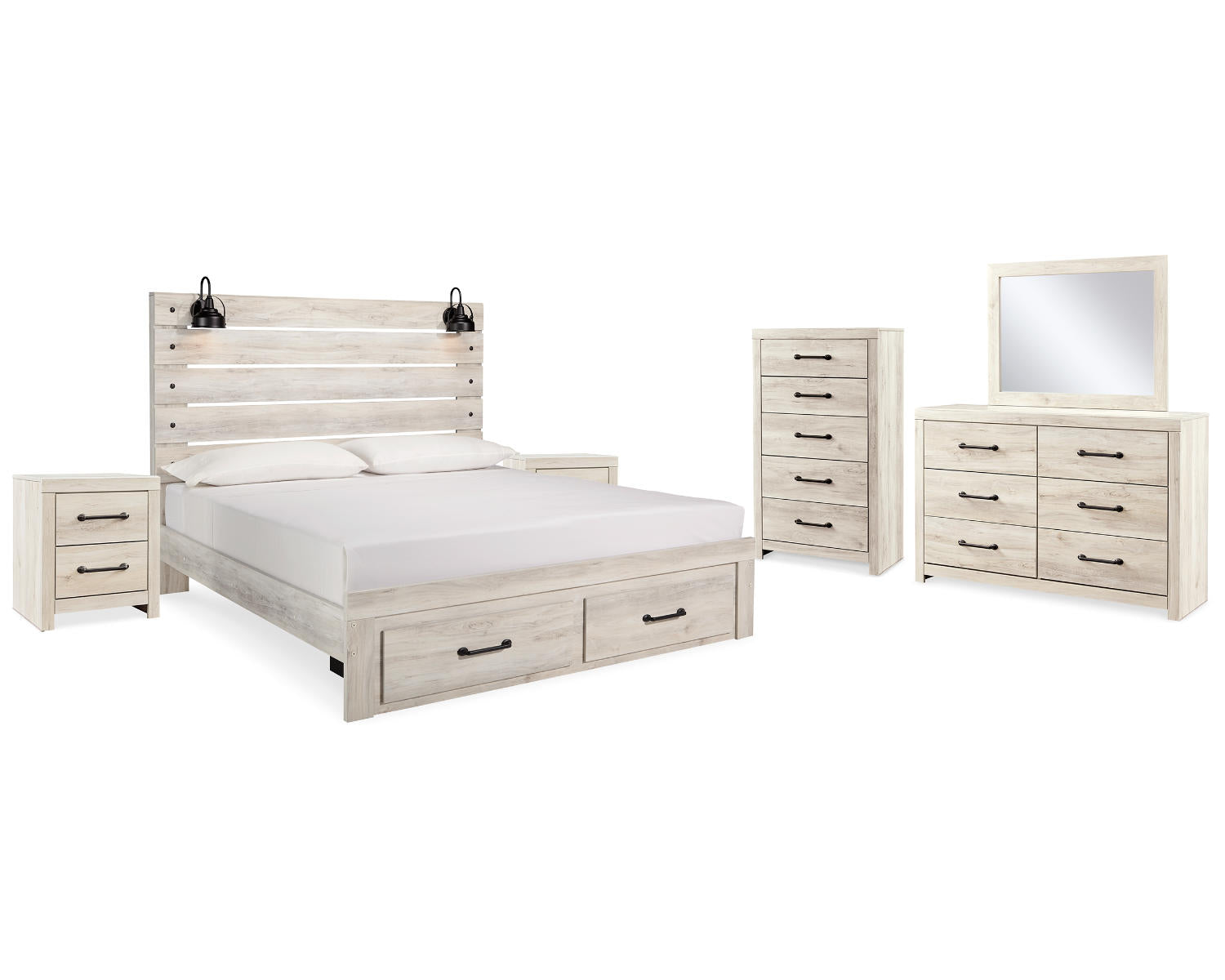 Cambeck King Panel Storage Bed, Dresser, Mirror, Chest and 2 Nightstands