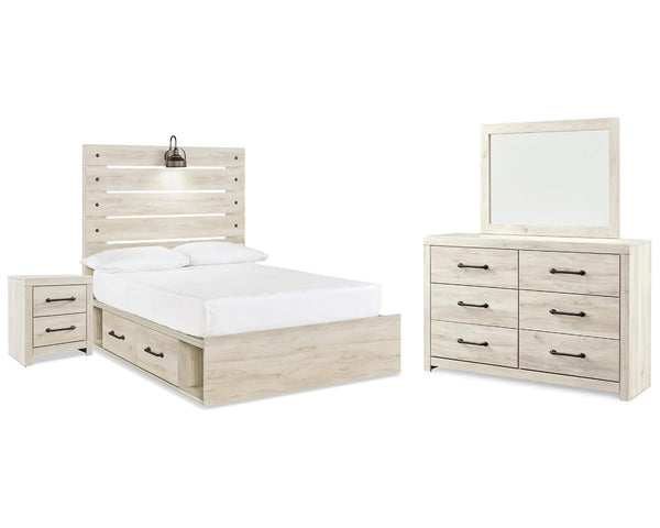 Cama Cambeck con almacenamiento de paneles completos, tocador, espejo y mesita de noche