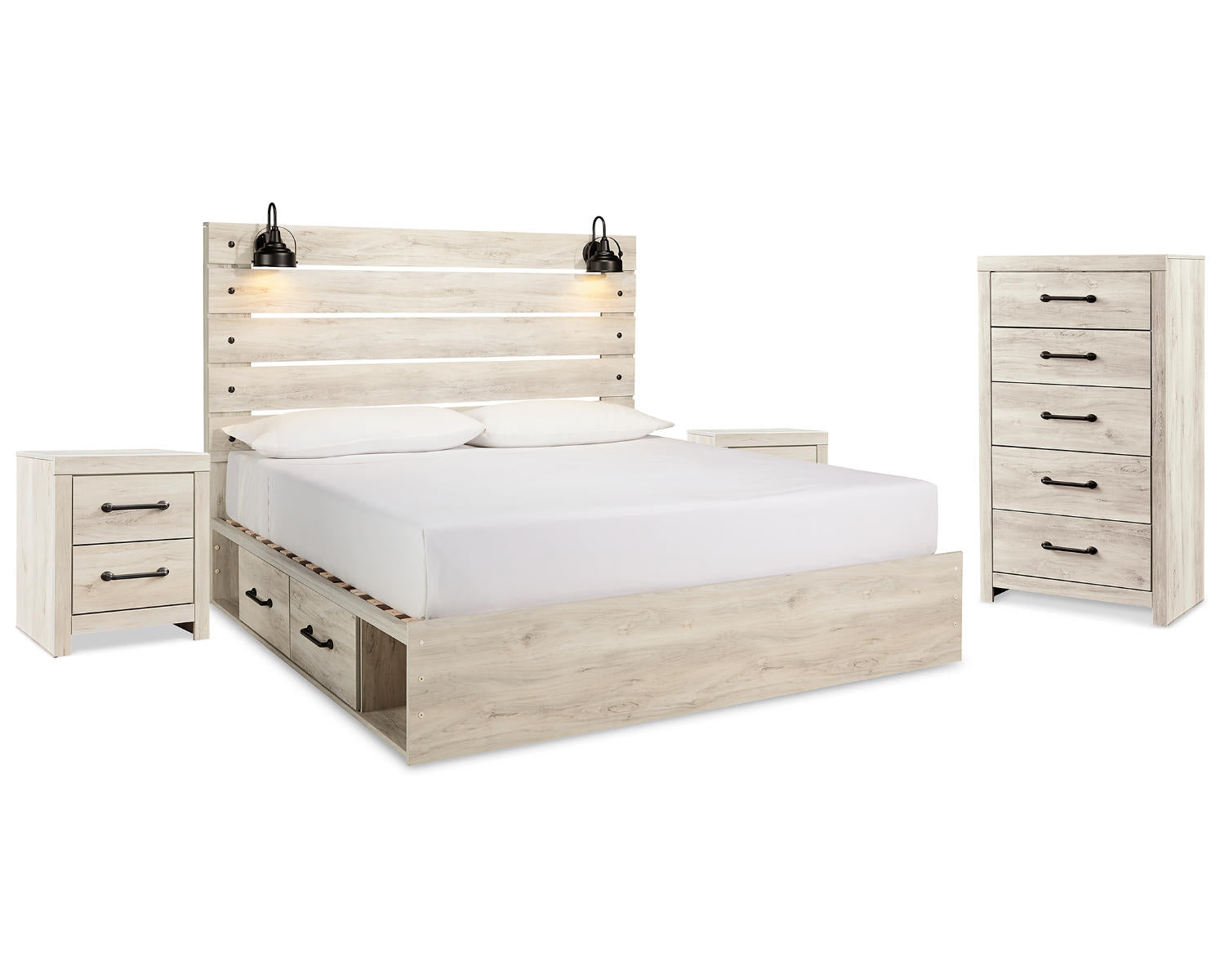 Cambeck King Panel Bed with Storage, Chest and 2 Nightstands