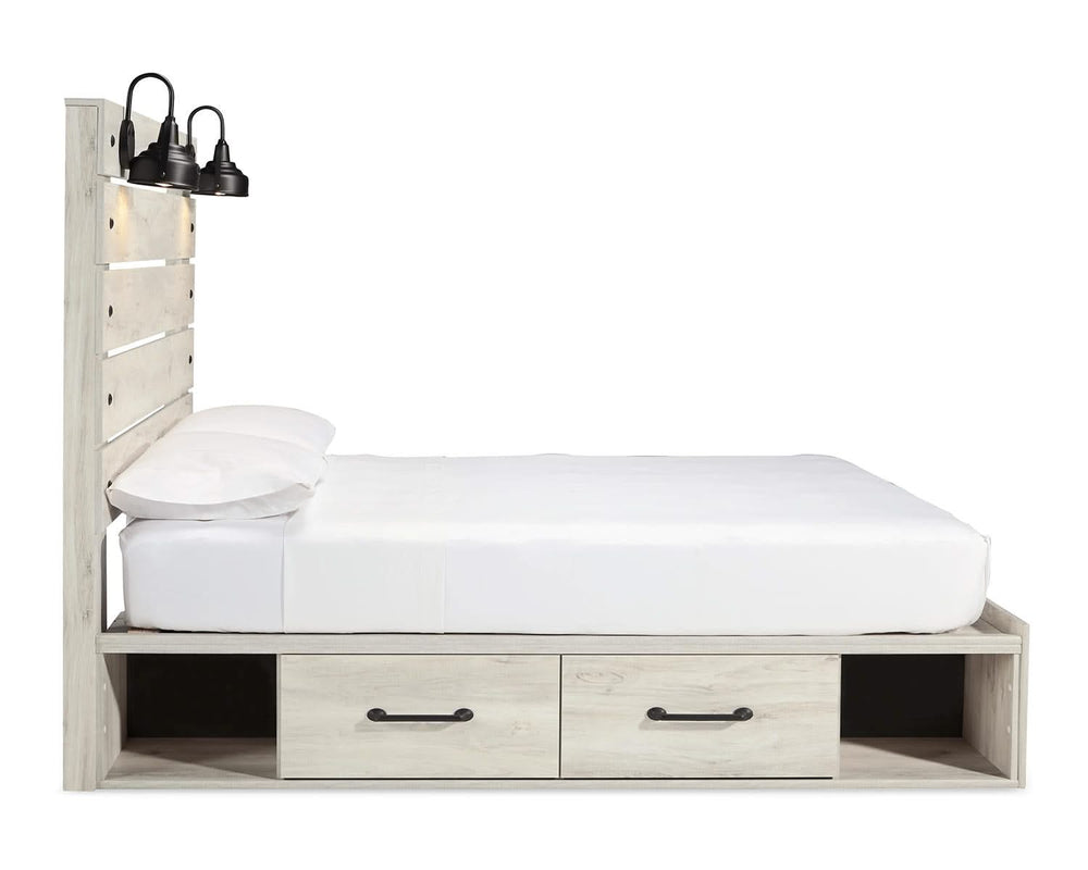 Cama Queen Cambeck con paneles, espacio de almacenamiento, tocador y espejo