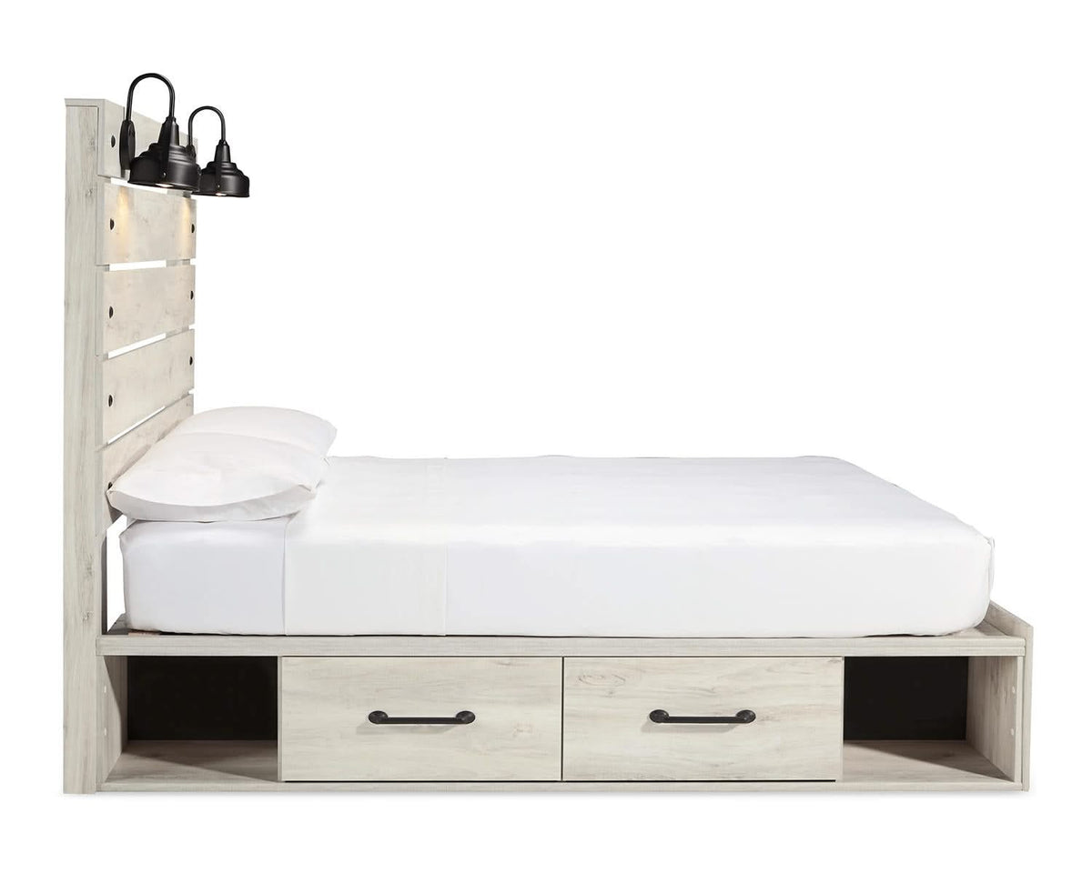 Cama Queen Cambeck con paneles, espacio de almacenamiento, tocador y espejo