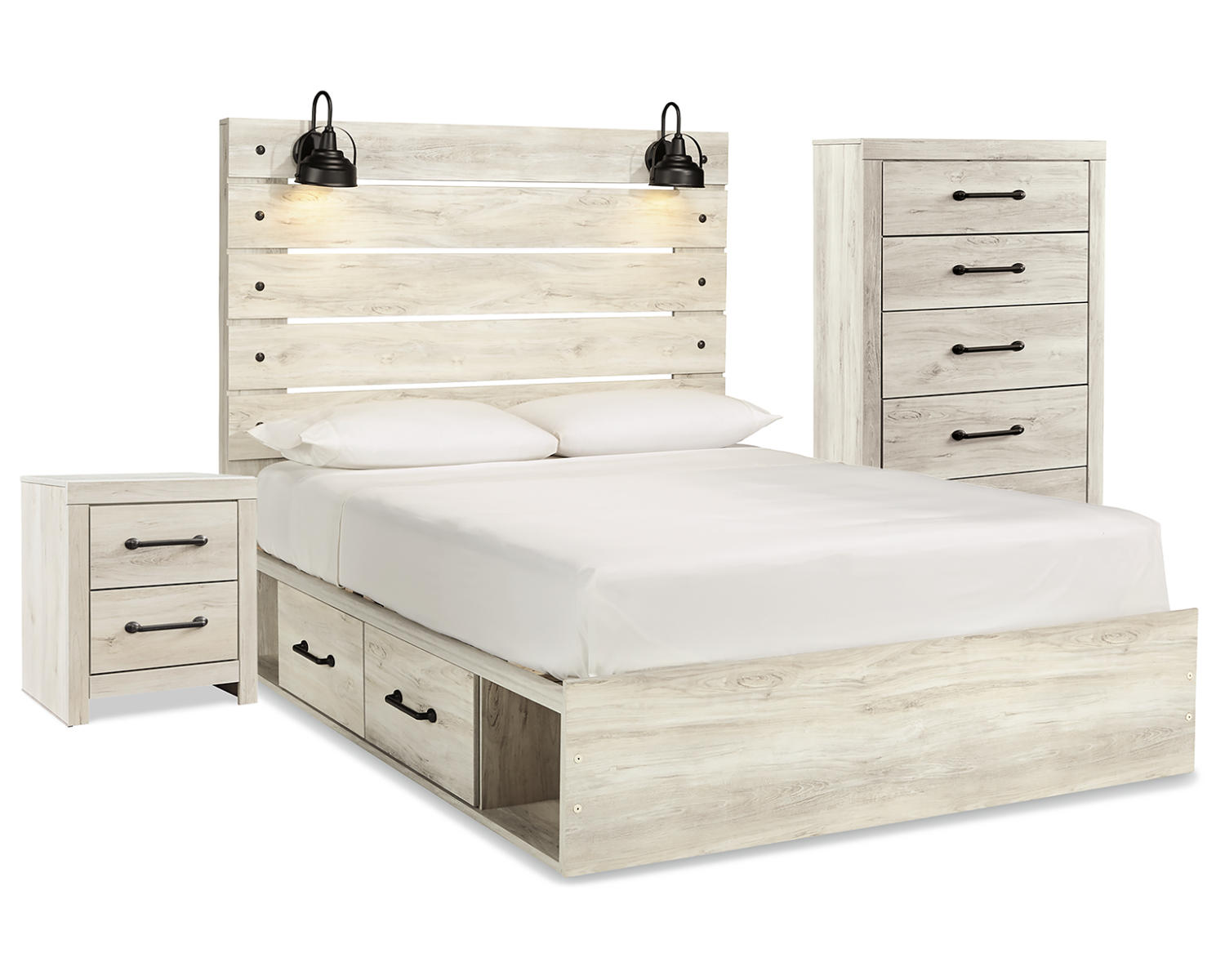 Cambeck Queen Panel Bed with Storage, Chest and Nightstand
