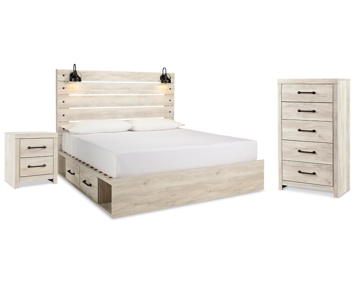 Cambeck King Panel Bed with Storage, Chest and Nightstand