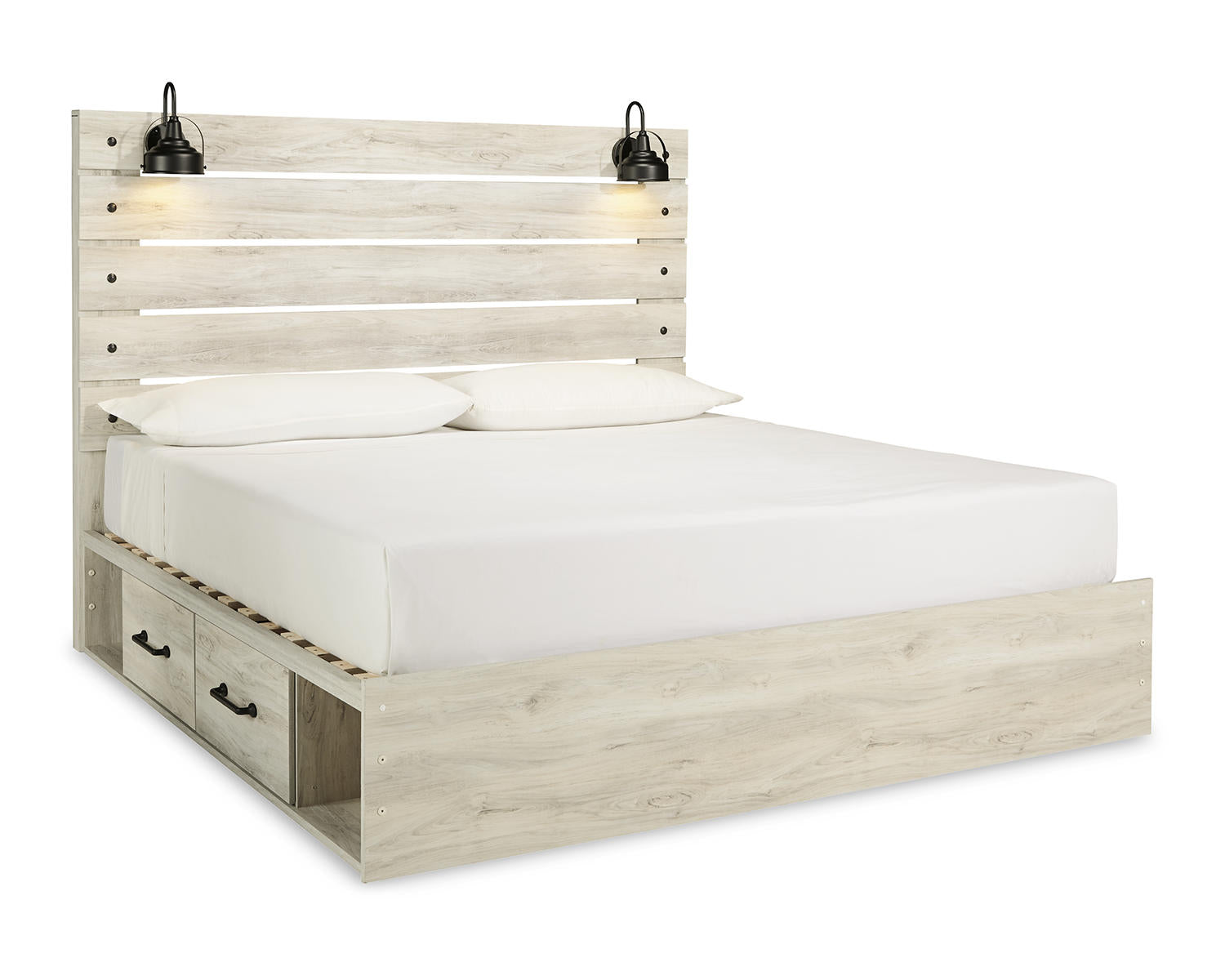 Cambeck King Panel Bed with Storage and 2 Nightstands