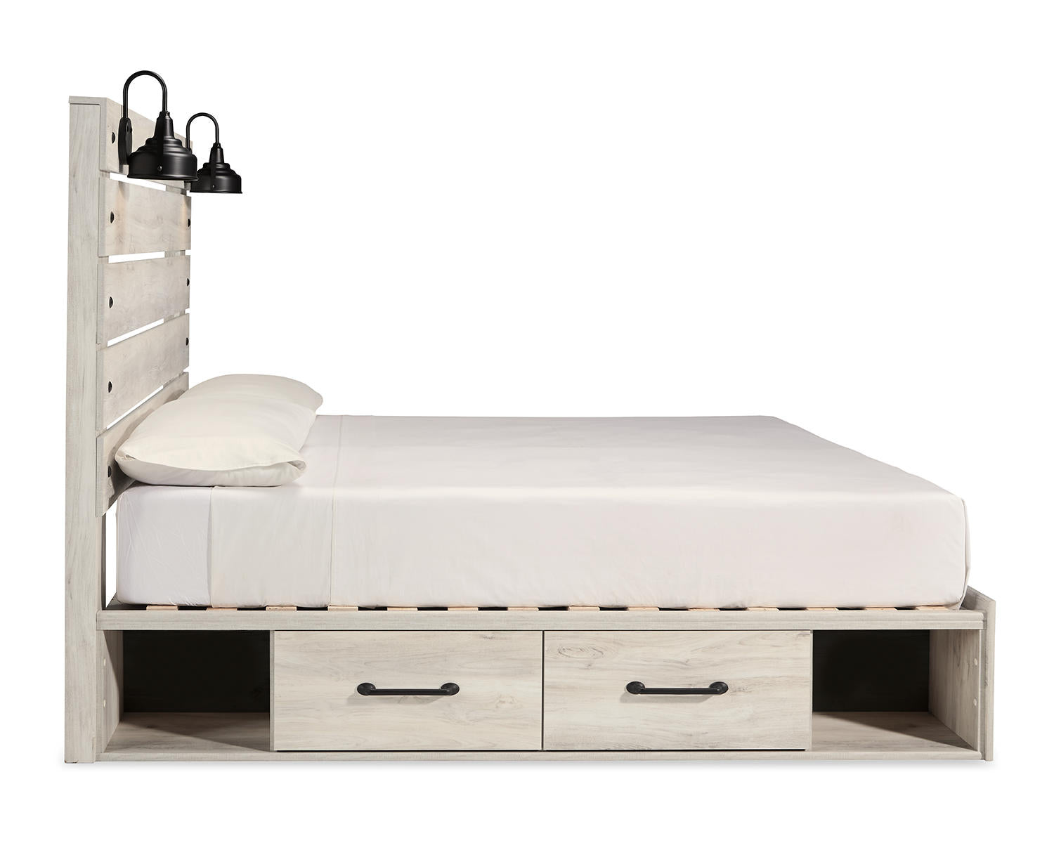 Cambeck King Panel Bed with Storage and 2 Nightstands