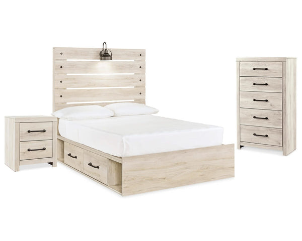 Cama completa Cambeck con espacio de almacenamiento, cómoda y mesita de noche