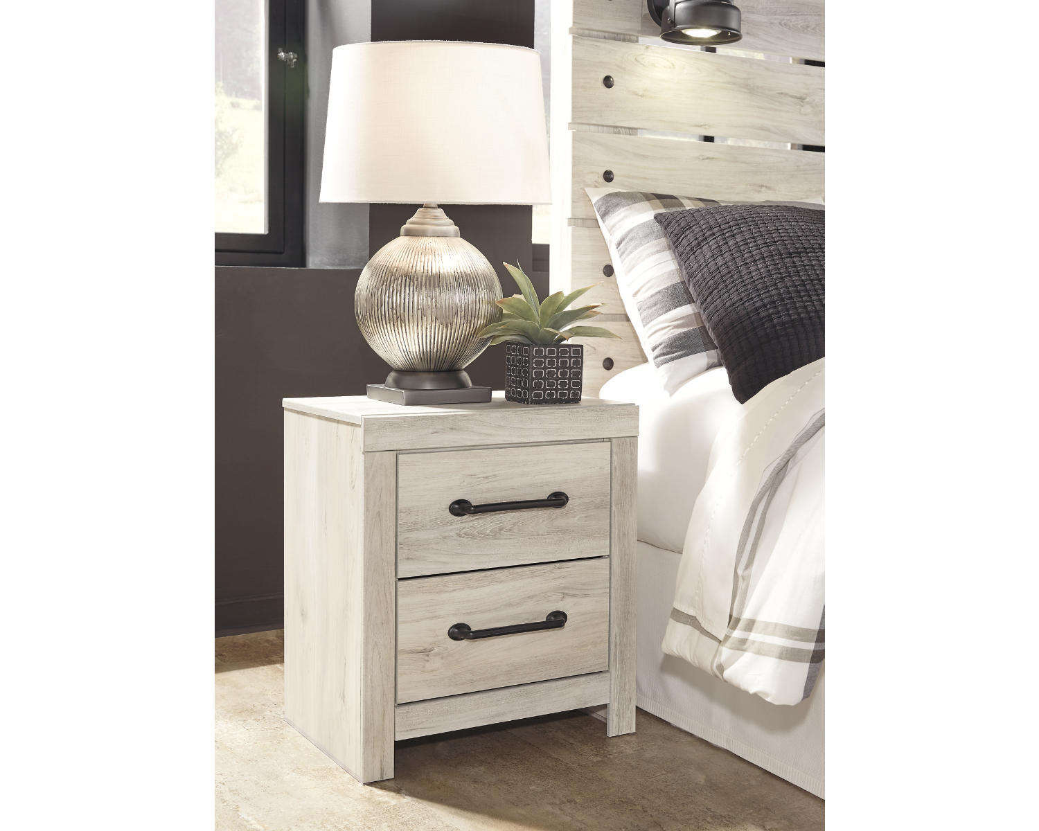 Cambeck King Panel Bed with Storage and 2 Nightstands
