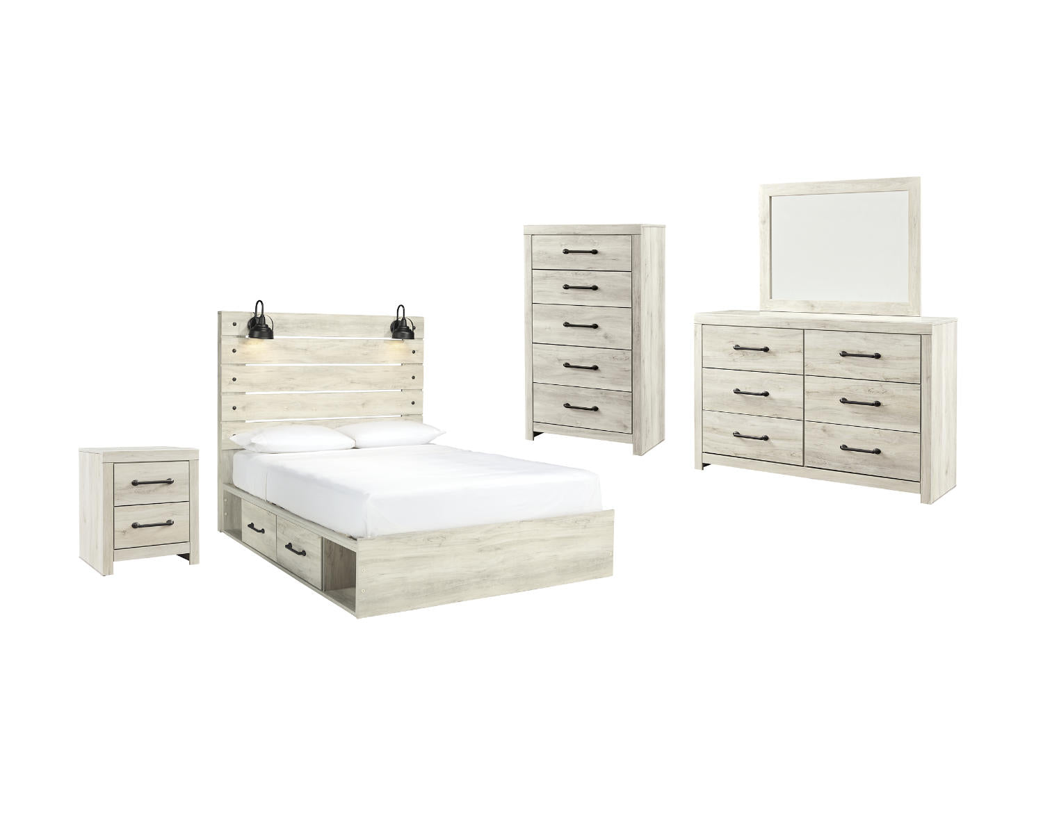 Cambeck Queen Panel Bed with Storage, Dresser, Mirror, Chest and Nightstand