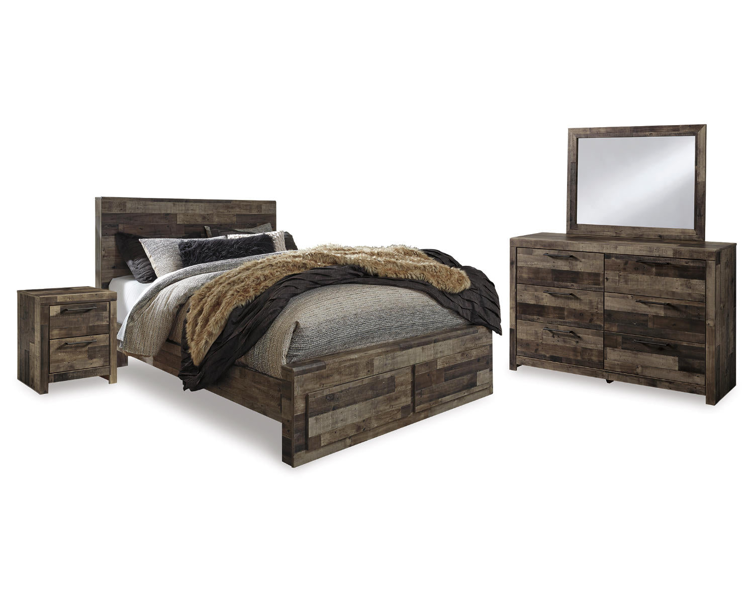 Derekson Queen Panel Storage Bed, Dresser, Mirror and 2 Nightstands