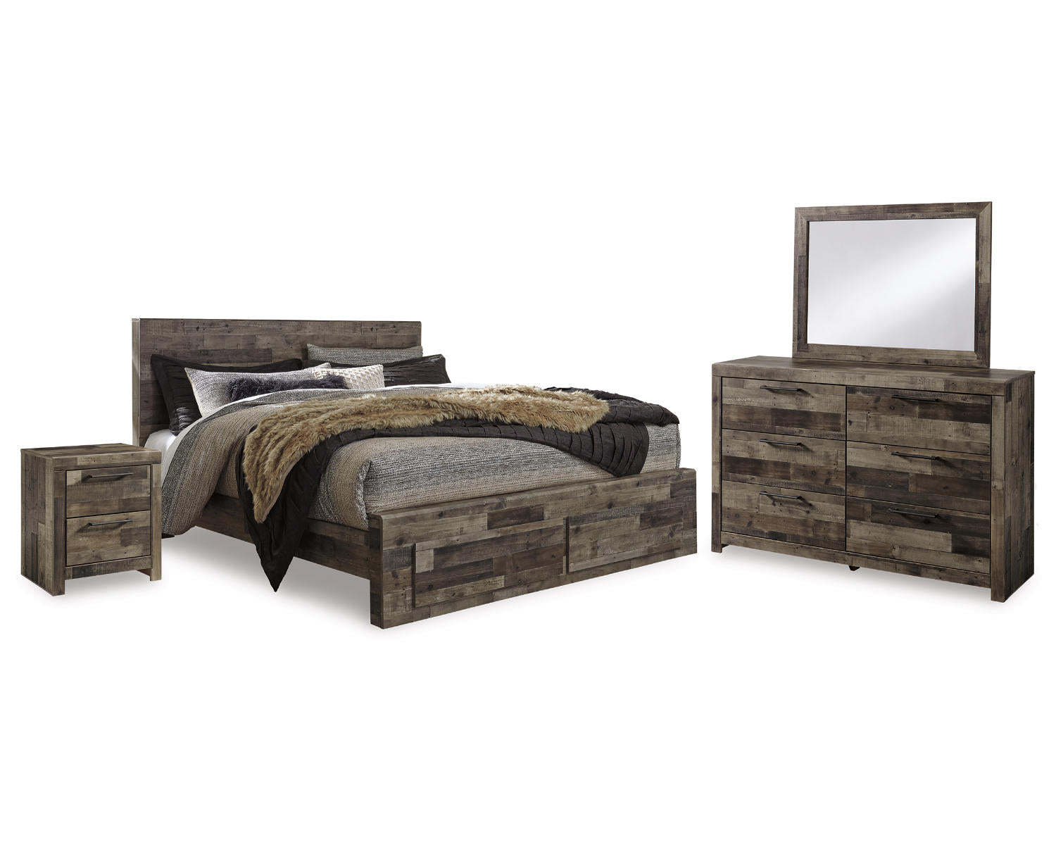 Derekson King Storage Bed, Dresser, Mirror and 2 Nightstands